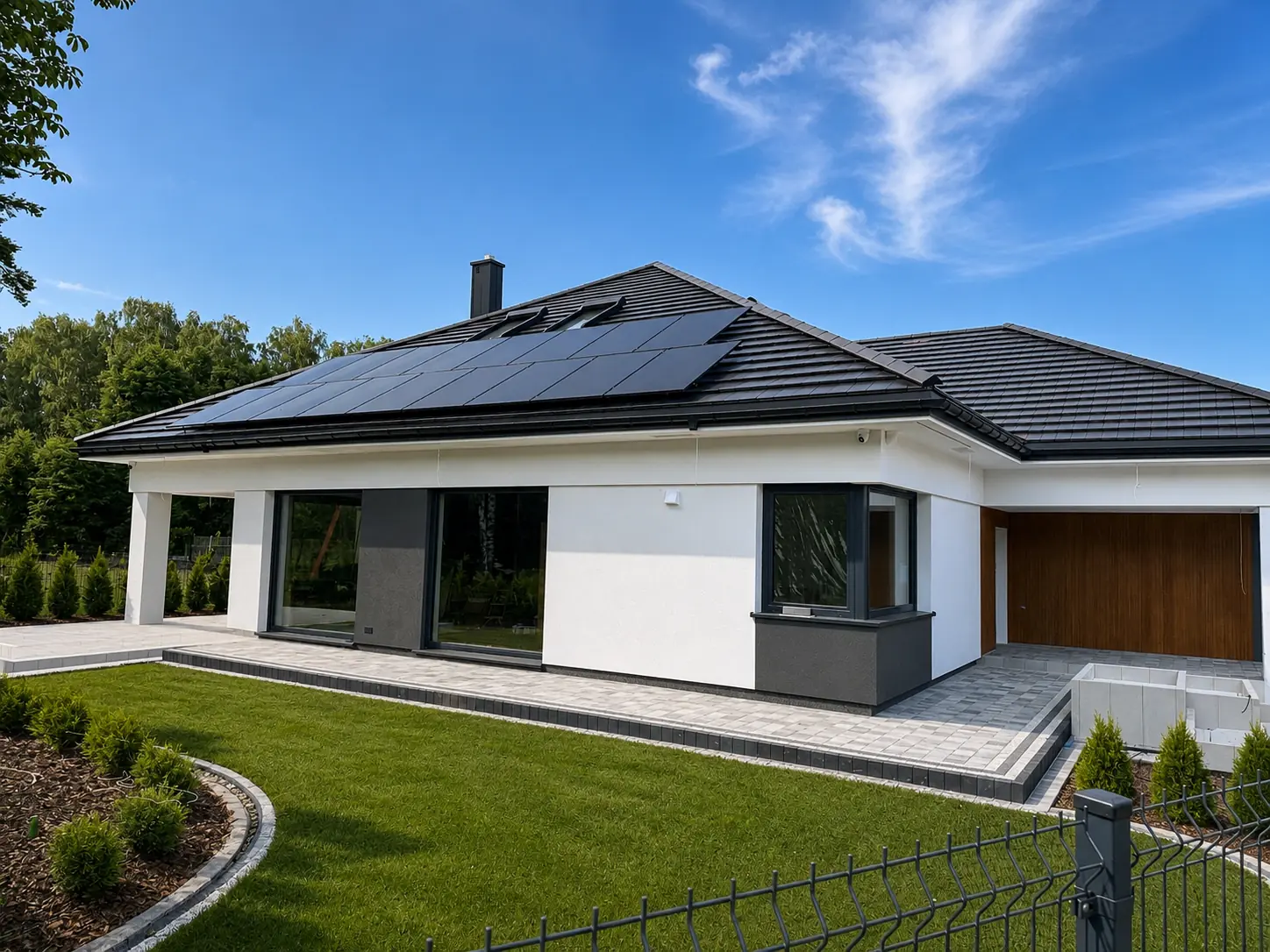 Realizacja domu DOMENA 125 B pod Łaskiem – elewacja ogrodowa Realizacja domu DOMENA 125 B pod Łaskiem – elewacja ogrodowa